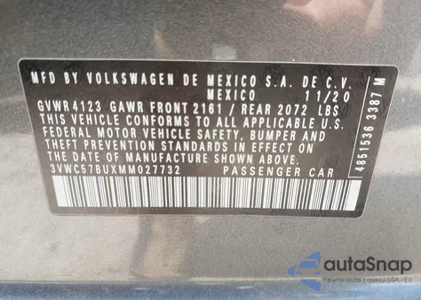 2021 Volkswagen Jetta 1.4T R-Line/1.4T S/1.4T Se z USA, uszkodzony, nr VIN 3VWC57BUXMM027732